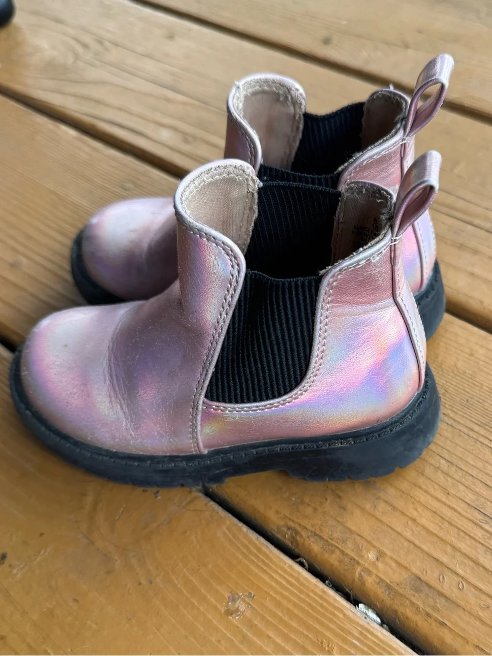 Old Navy Iridescent Pink Chelsea Boots with Black Soles